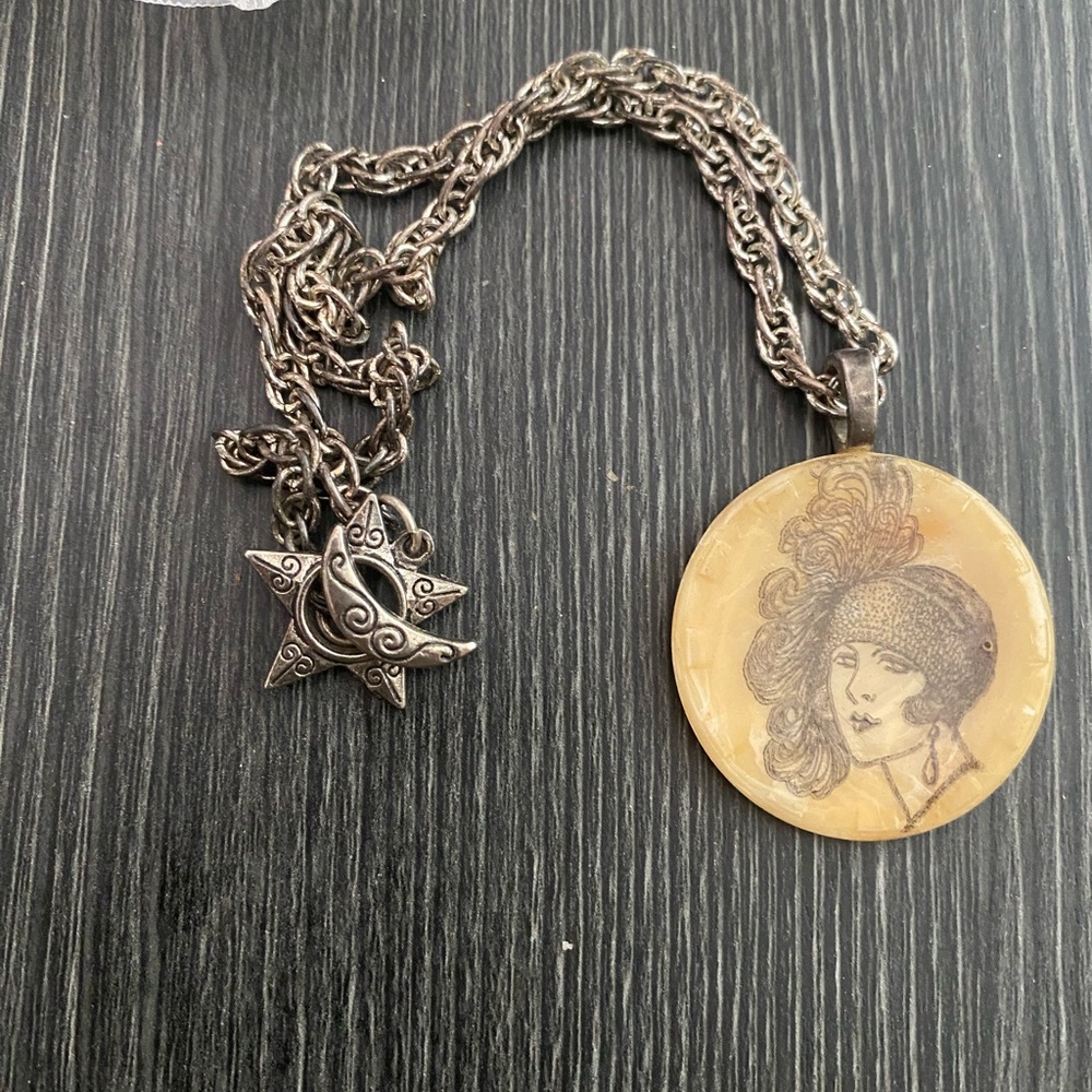 Vintage Yellow Portrait Pendant Necklace